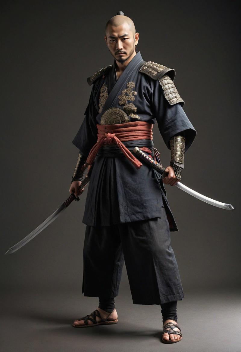 21502-3070389831-old japanese ronnin, medieval samourai ronnin with  katana, 1man standing, (full body_1.5), hero pose,exaggerated proportions, i.jpg